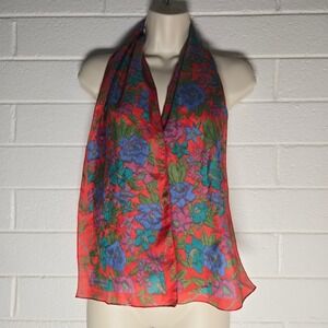 Vtg Sarah Coventry Silk Scarf Multicolor Colorful Floral Maximalism 9.5x53 Artsy